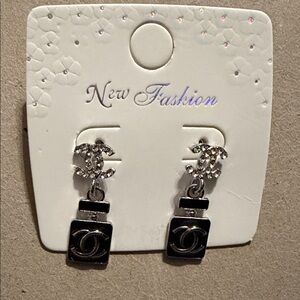 Silver Crystal Logo Pendant Drop Earrings - New Fashion
